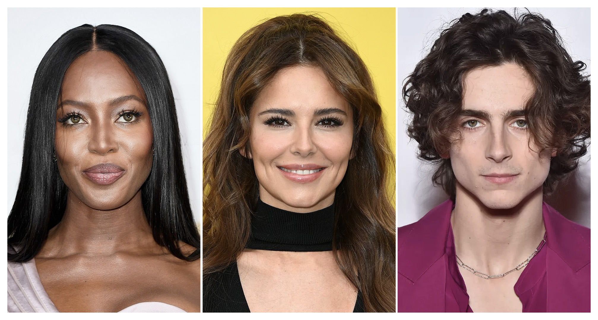 kolaż Naomi Campbell, Cheryl Cole, Timothée Chalamet