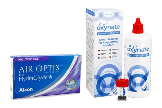 Air Optix Plus Hydraglyde Multifocal (3 soczewki) + Oxynate Peroxide 380 ml z pojemnikiem