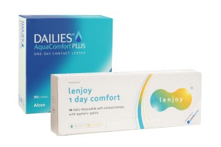 DAILIES AquaComfort Plus (90 soczewek) + Lenjoy 1 Day Comfort (10 soczewek)